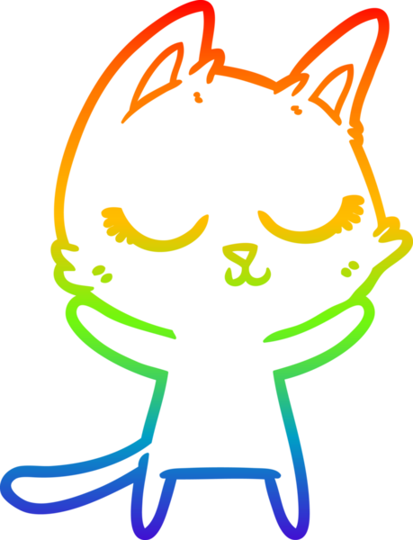 Gökkuşağı gradyan çizgisi bir insan tarafından çizilmiş sakin bir çizgi kedi çizimi
