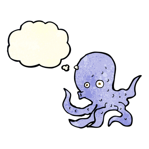 Bir insan tarafından çizilmiş düşünce baloncuklu ahtapot.