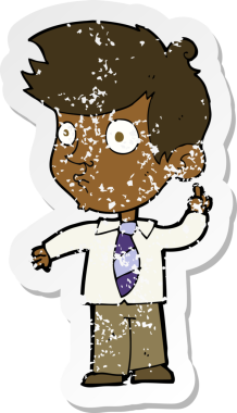 Bir insan tarafından çizilen soruyu soran bir çizgi film karakterinin gerilimli retro yapıştırması.