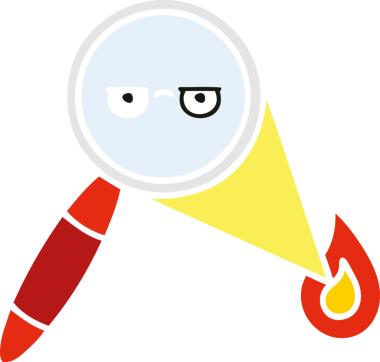 Bir insanın çizdiği büyüteçin düz renkli retro karikatürü