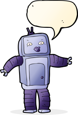 Bir insan tarafından çizilmiş komik karikatür robotu.