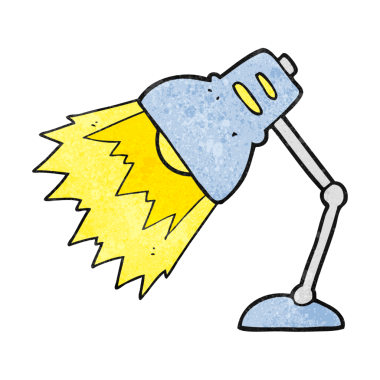 Bir insan tarafından çizilmiş el yapımı çizgi film parlayan lamba.