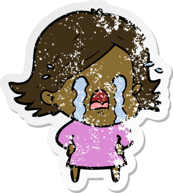 Bir insan tarafından çizilmiş ağlayan karikatürlü bir kadının sıkıntılı çıkartması.