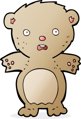 Bir insan tarafından çizilmiş korkmuş oyuncak ayı çizgi filmi.