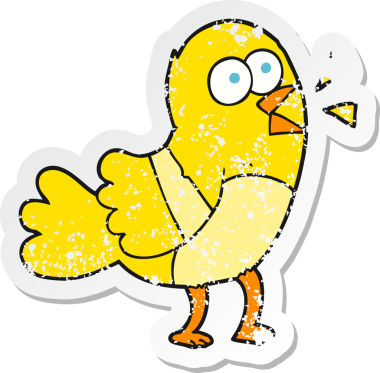 Bir insan tarafından çizilmiş karikatür kuşunun gerilmiş çıkartması.