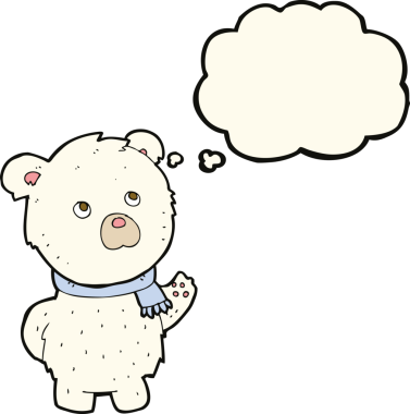 Bir insan tarafından çizilmiş düşünce baloncuklu şirin kutup ayısı.