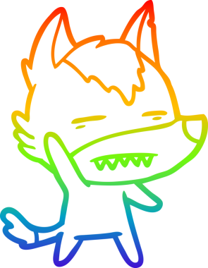 Gökkuşağı gradyan çizgi çizimi bir insan tarafından çizilmiş dişleri gösteren bir kurt çizgi.