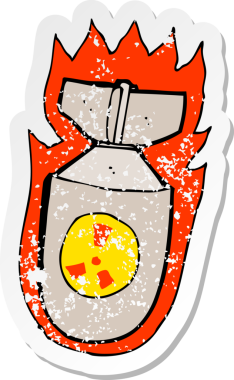 Bir insan tarafından çizilmiş yanan bir bombanın retro sıkıntılı çıkartması.