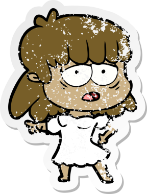 Bir insan tarafından çizilmiş yorgun bir karikatür çıkartması.