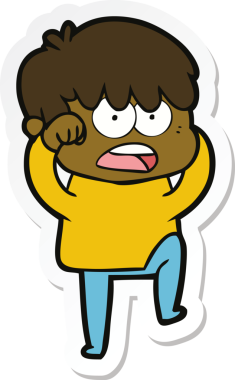 Bir insan tarafından çizilmiş endişeli bir çizgi film çocuğunun çıkartması.