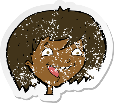 Bir insan tarafından çizilmiş mutlu bir kız çizgi filminin gerilimli yapıştırması.