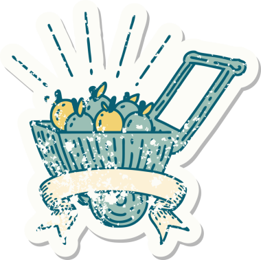 Bir insan tarafından çizilmiş elma arabasının eski bir çıkartması.