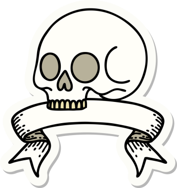 Bir insan tarafından çizilmiş kafatasının pankartıyla dövme stili etiketi