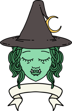 Retro Dövme Biçimi Bir insan tarafından çizilmiş yarı ork cadı yüzü