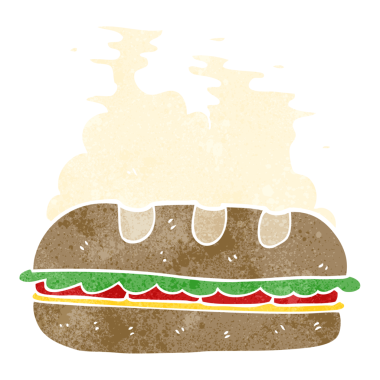 El yapımı retro karikatür. Bir insan tarafından çizilmiş kocaman bir sandviç.