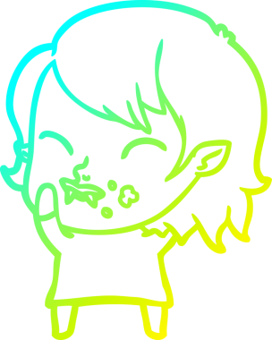 Bir insan tarafından çizilmiş yanağında kan olan vampir bir kızın çizdiği soğuk çizgi.