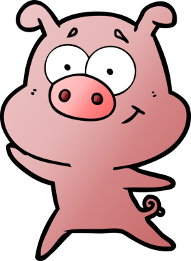 Bir insan tarafından çizilmiş mutlu çizgi film domuzu.