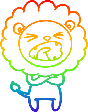 Bir insan tarafından çizilmiş kızgın bir aslanın gökkuşağı gradyanı çizimi