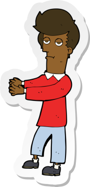 Çizgi film çıkartması. Sıkıcı bir adam. Bir insan tarafından çizilmiş yolu gösteriyor.