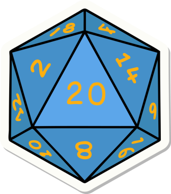 Bir insan tarafından çizilmiş doğal 20 D20 zar etiketi.