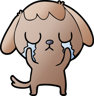 Bir insan tarafından çizilmiş şirin bir çizgi film köpeği ağlıyor.