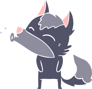 Uluyan Kurt düz renkli çizgi film bir insan tarafından çizildi.