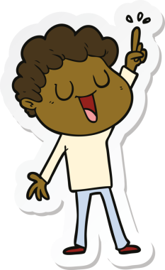 Bir insan tarafından çizilmiş harika bir fikri olan, gülen bir çizgi film karakterinin çıkartması.