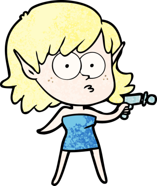 Bir insan tarafından çizilmiş ışın tabancalı elf kızı.