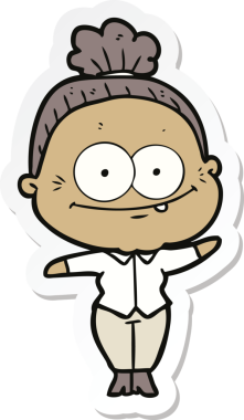 Bir insan tarafından çizilmiş mutlu yaşlı bir kadının çıkartması.