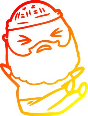 Bir insan tarafından çizilmiş sakallı bir çizgi film karakteri.