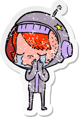 Bir insan tarafından çizilmiş ağlayan astronot bir kızın sıkıntılı çıkartması.