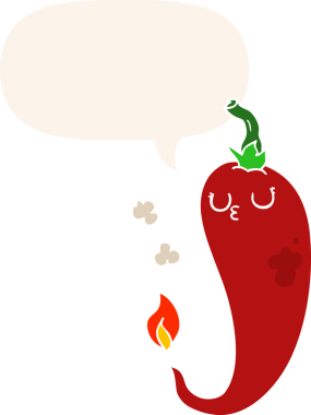 bir insan tarafından çizilmiş, konuşma baloncuklu sıcak kırmızı biber çizgi filmi.