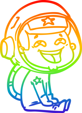 Gökkuşağı gradyan çizgi çizimi Bir insan tarafından çizilmiş gülen astronot