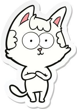 Bir insan tarafından çizilmiş mutlu çizgi film kedisinin çıkartması.