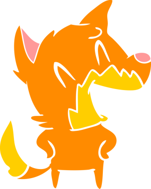 Bir insan tarafından çizilmiş gülen tilki düz renkli çizgi film.