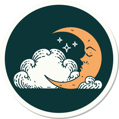 Hilal şeklinde geleneksel dövme çıkartması ve bir insan tarafından çizilmiş bulutlar.