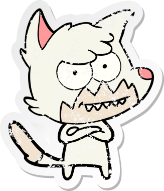 Bir insan tarafından çizilmiş sırıtan tilki çizgi filminin sıkıntılı çıkartması.