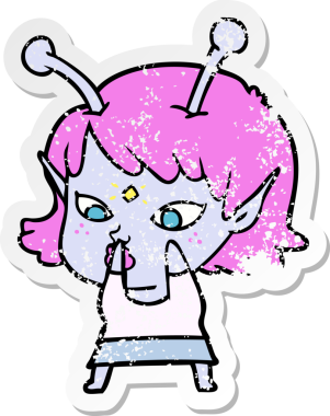 Bir insan tarafından çizilmiş güzel uzaylı bir kızın sıkıntılı çıkartması.