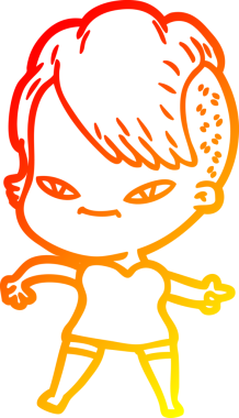 Hipster saç kesimi bir insan tarafından çizilmiş güzel bir çizgi film kızı çizimi.