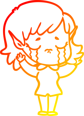 Bir insan tarafından çizilmiş, ağlayan bir elf kızı çizimi.