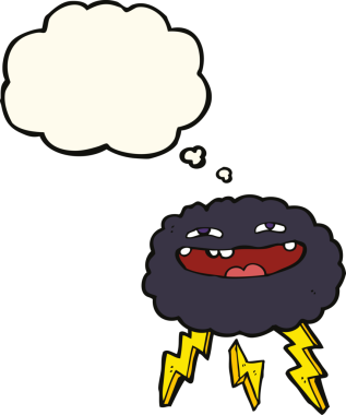 Bir insan tarafından çizilmiş düşünce baloncuklu mutlu çizgi film bulutu