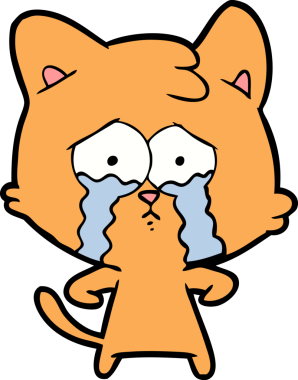 Bir insan tarafından çizilmiş ağlayan kedi çizgi filmi.