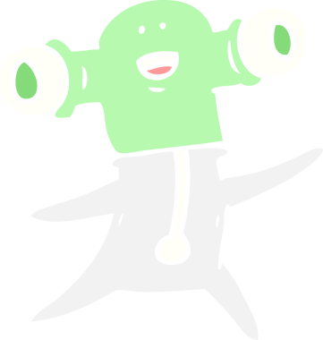 Bir insan tarafından çizilmiş düz renkli çizgi film uzaylısı.