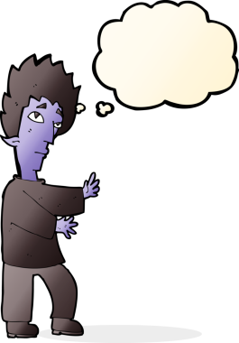 Bir insan tarafından çizilmiş düşünce baloncuğu olan bir vampir.