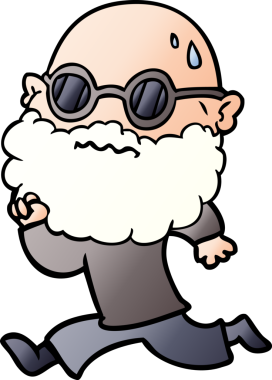 Çizgi film koşucusu sakallı ve güneş gözlüklü bir insan tarafından çizilmiş.