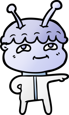 Bir insan tarafından çizilmiş dost canlısı çizgi film uzay adamı.