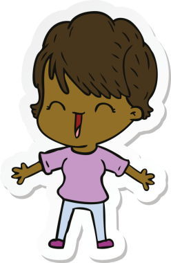 Bir insan tarafından çizilmiş gülen bir karikatür çıkartması.