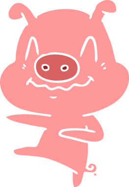 Bir insan tarafından çizilmiş düz renk çizgi film domuz dansı.