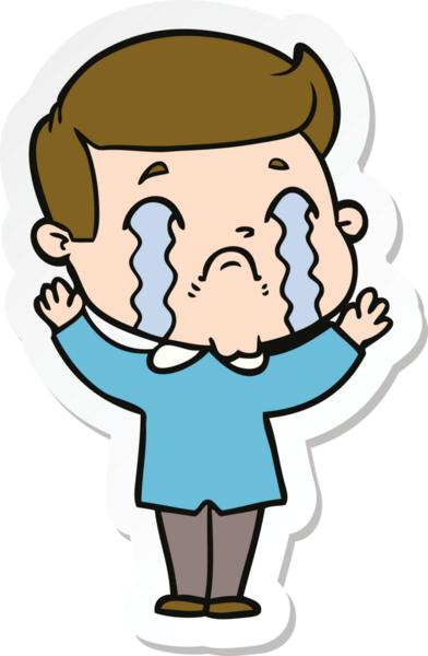 Bir insan tarafından çizilmiş, ağlayan bir çizgi film karakterinin çıkartması.