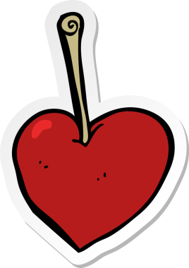 Bir insan tarafından çizilmiş karikatür kalp kirazı çıkartması.